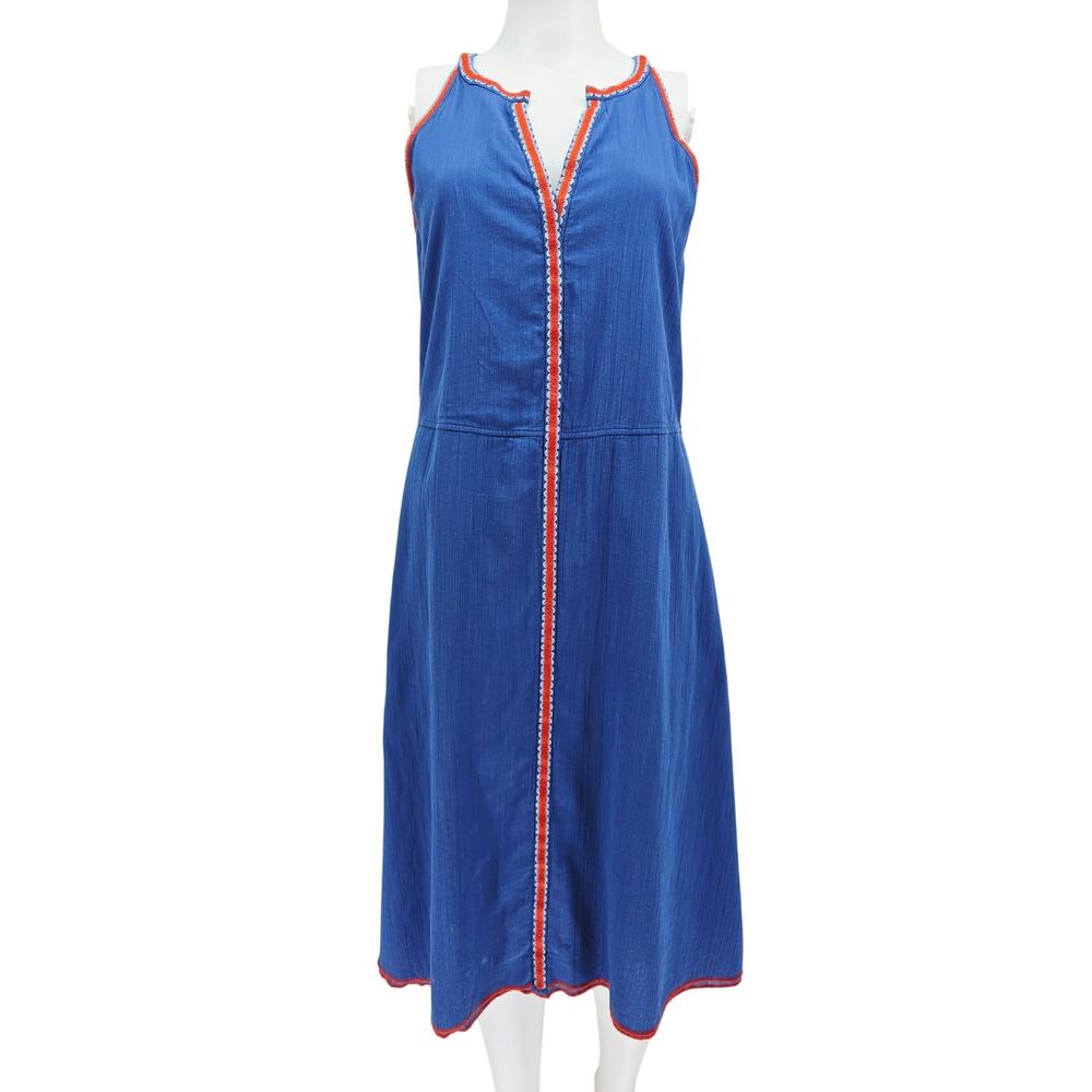 ​Tory Burch Embroidered Trim Split Neck Tunic Dress Blue 8